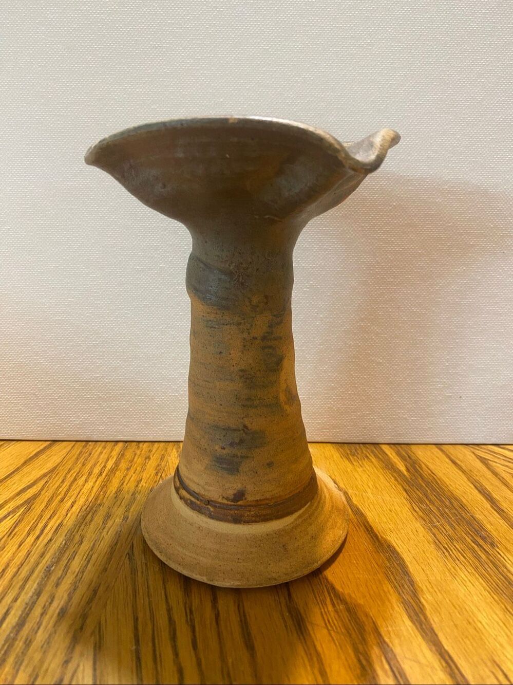 Studio Art Pottery BERG Signed Candlestick Holder Stoneware Brown Wabi Sabi Rust